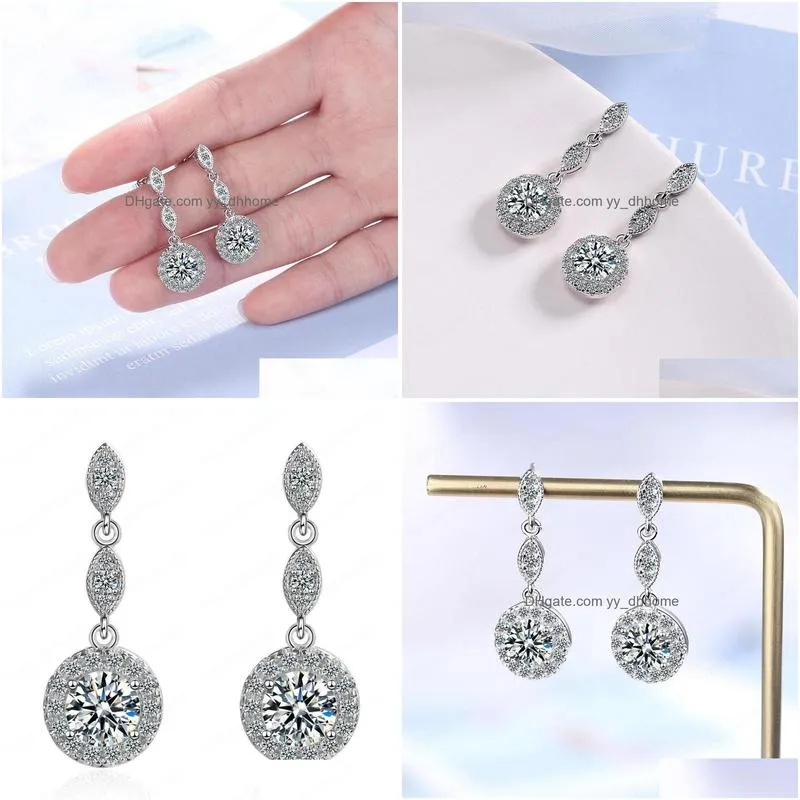 925 sterling silver full rhinestone dangle drop earrings luxury women party wedding jewelry gifts