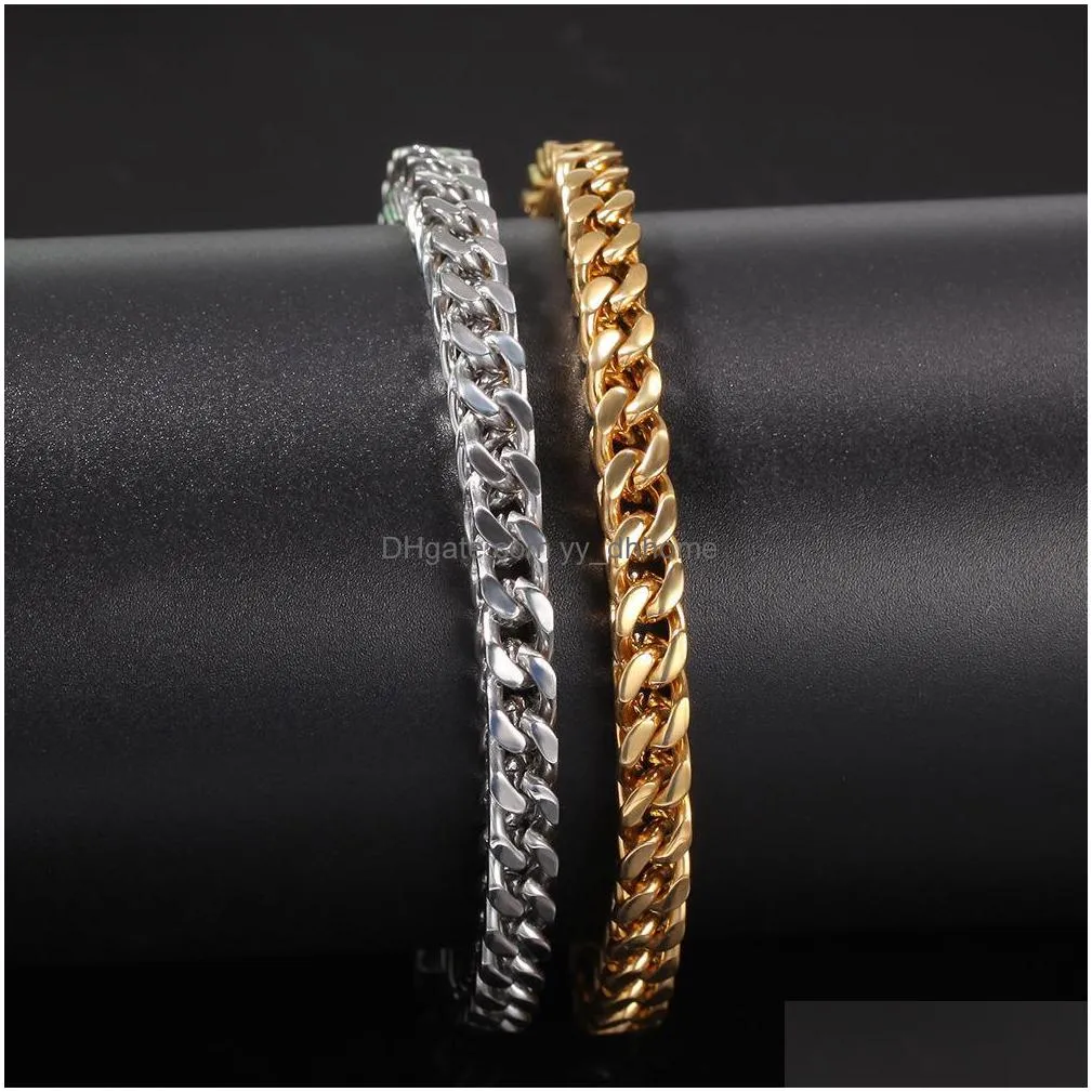 6mm men chain gold tone stainless steel gold cuban chain waterproof men hiphop curb link necklace mens jewelry