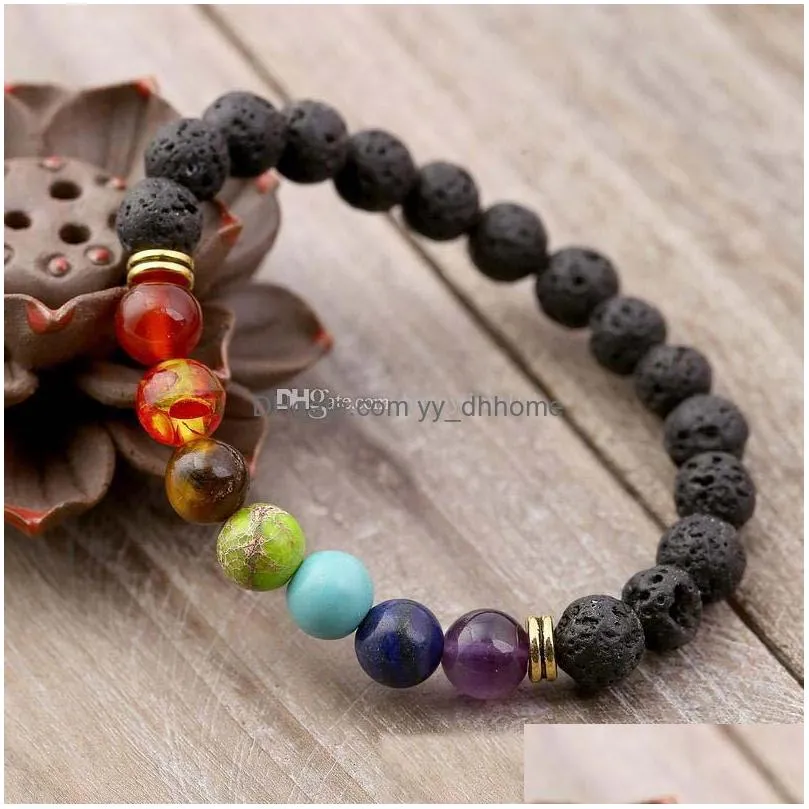 8mm black lava natural stone bracelet 7 reiki chakra beads bangle aromatherapy essential oil diffuser bracelet men jewelry