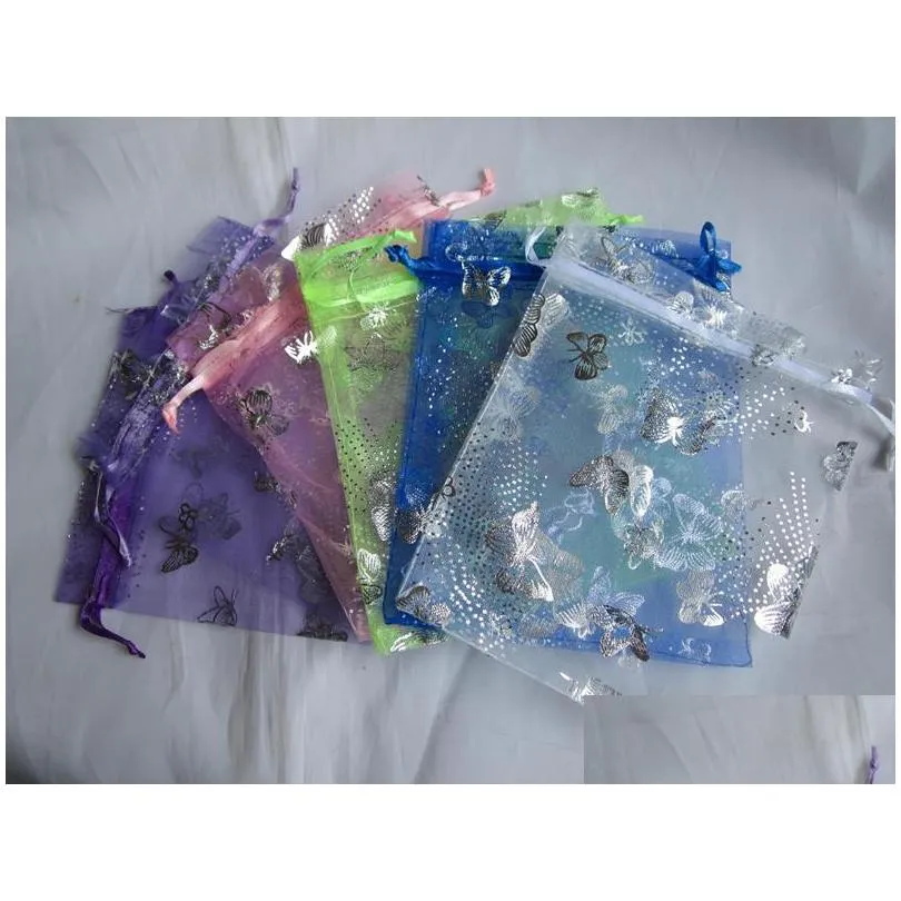  sell silver butterfly organza wedding gift bag christmas jewelry packing bag 200pcs mixed colors