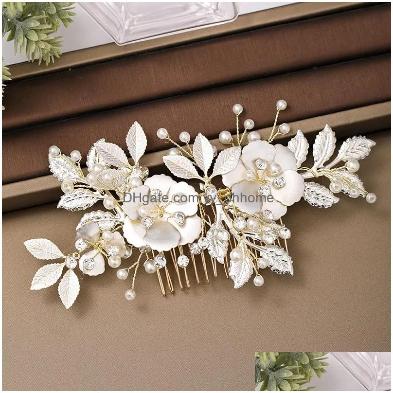 wedding tiara hair comb hair accessories women pearl rhinestone hair comb jewelry handmade headdress wedding bride ornaments