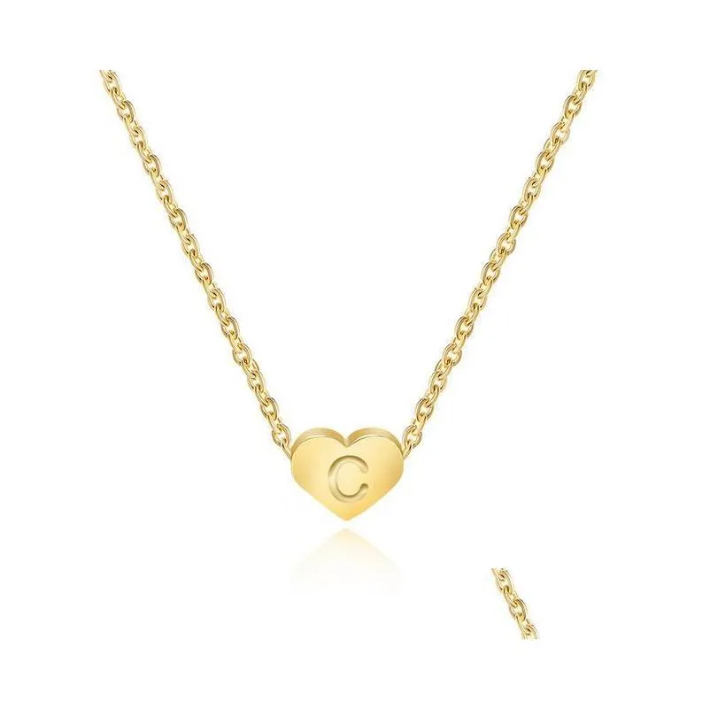 stainless steel initial name necklace a-z alphabet letter love heart necklaces women jewelry gift