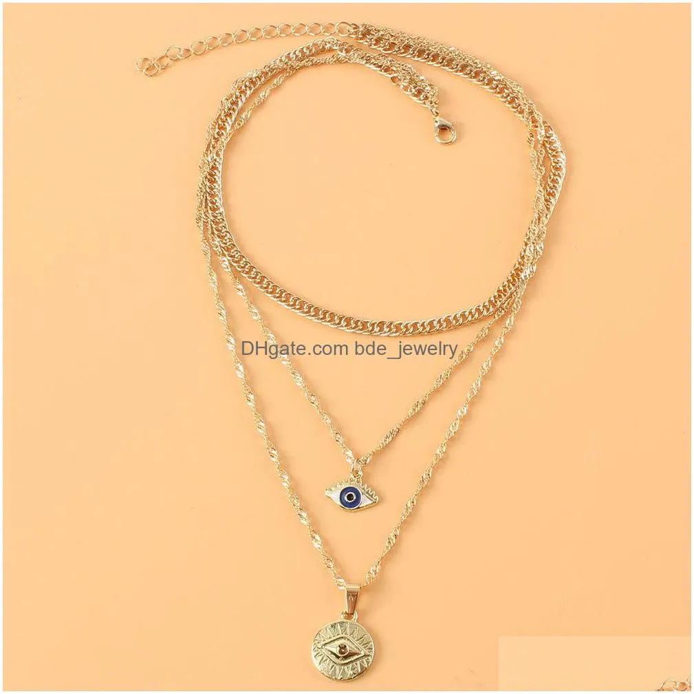 fashion jewelry multi layer evil eye pendant necklace blue eyes sweater choker necklaces