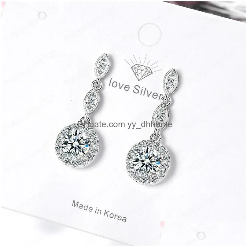 925 sterling silver full rhinestone dangle drop earrings luxury women party wedding jewelry gifts