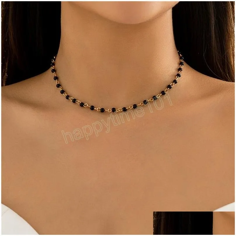simple crystal bead chain choker necklace for women handmade clavicle chain jewelry on the neck aesthetic accessories