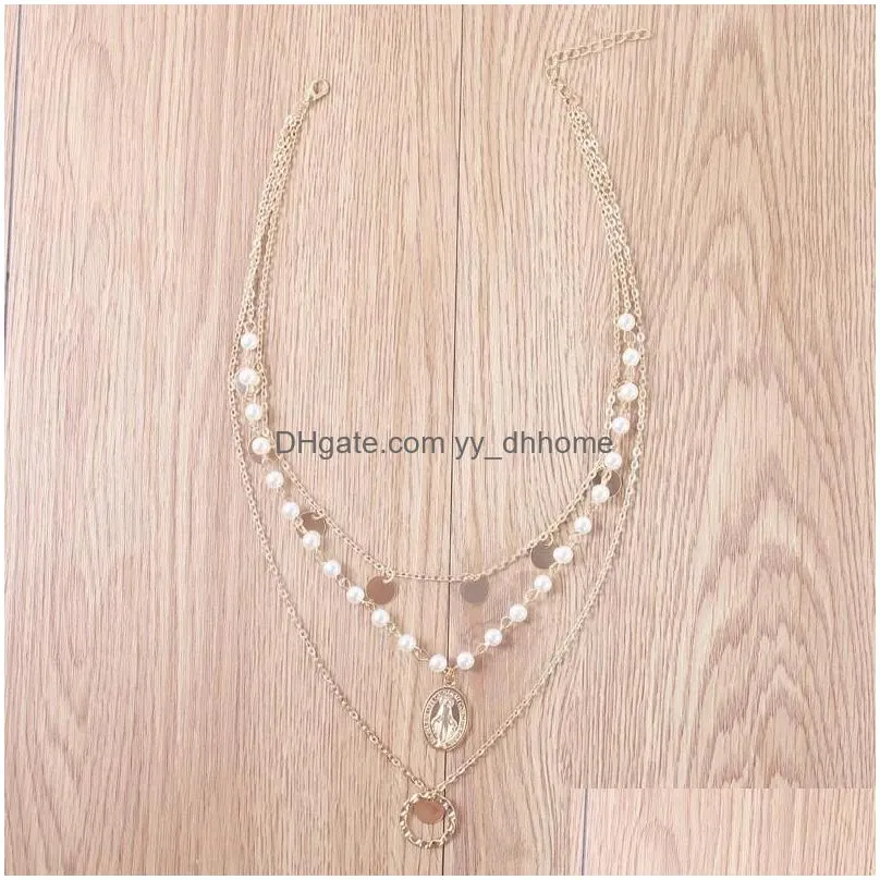 fashion beads layer coin necklace bohemia round sequins choker necklace pendant on neck chain jewelry