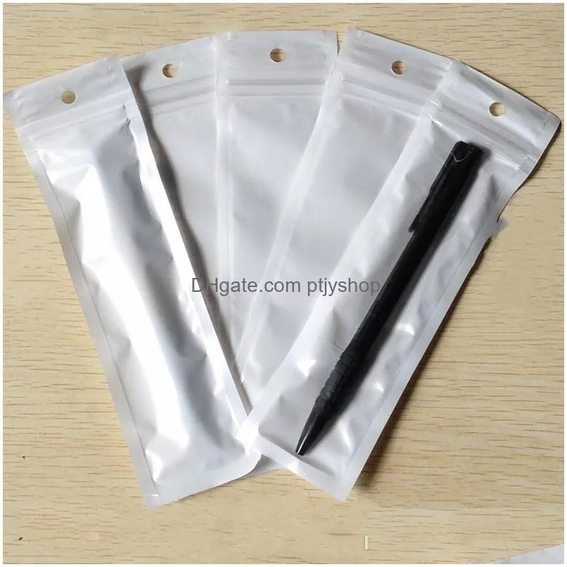 6 22cm 100pcs lot clear white pearl pen plastic poly packing bag opp packaging zipper zip lock retail packages jewelry pouches watch
