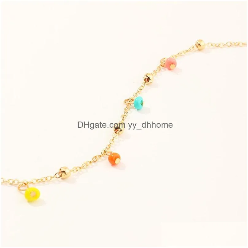 fashion women necklaces simple boho colorful round beads gold chain rice bead pendant charms alloy necklace jewelry for girls