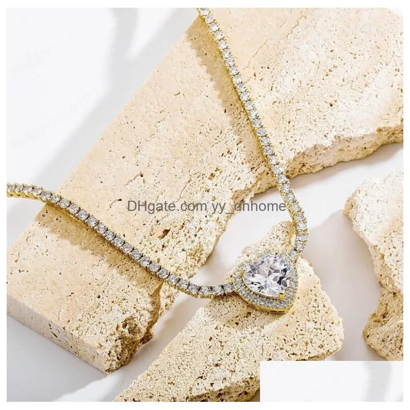 hip hop heart shaped gem pendant 3mm micro set zircon necklace for men women jewelry