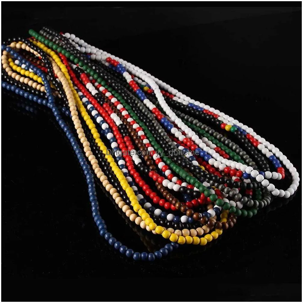 wood beaded handmade string long chain necklaces women men wooden beads ethnic jewelry diy accessories wholesale