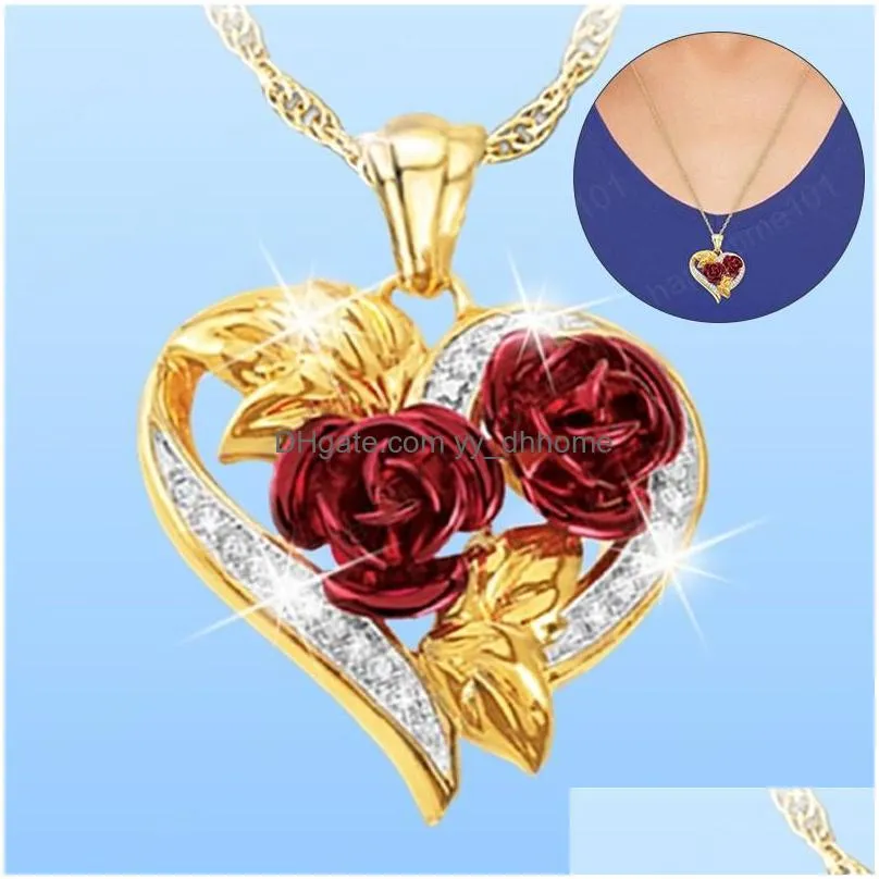 rose heart pendant necklaces for women aesthetic jewellry on the neck choker womens chain christmas valentines gift jewelry