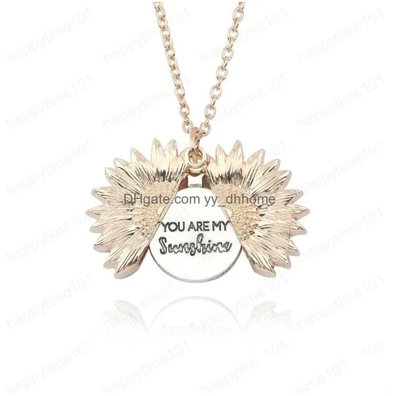 2019 est you are my sunshine engraved necklace gold silver plated choker 11 styles sunflower locket pendant necklaces women jewelry