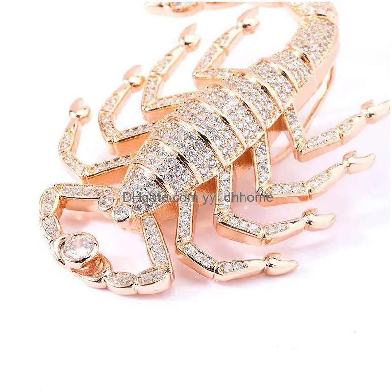 men cool necklace yellow white rose gold plated full cz scorpion shaped pendant necklaces for men jewelry gift