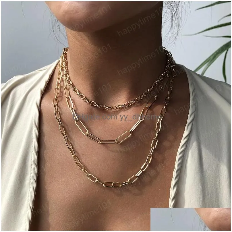 thick chain necklace for women multilayer vintage choker collar fashion jewelry wholesale