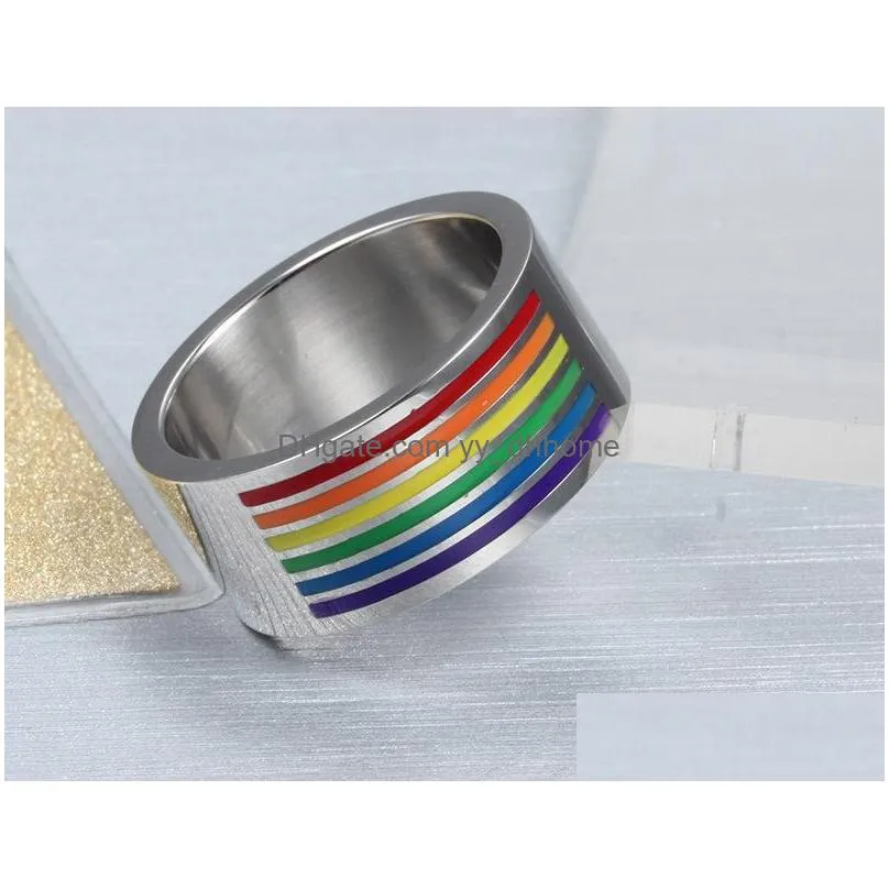 stainless steel sixcolor rainbow ring gay pride comrades ring les homosexual jewelry for women men valentines day