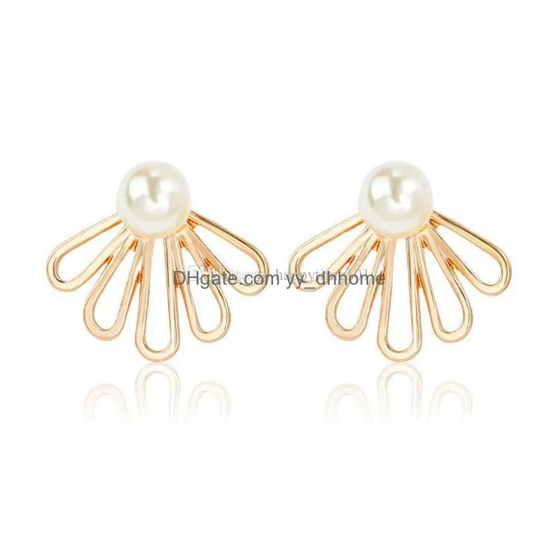  silver gold color geometric stud earrings for women wedding party gifts imitate pearl flower earring statement jewelry