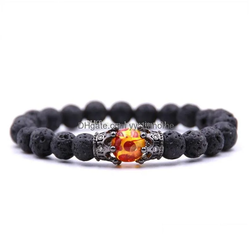 8 styles crystal crown charms 8mm black lava stone bracelets diy aromatherapy essential oil diffuser bracelet stretch jewelry