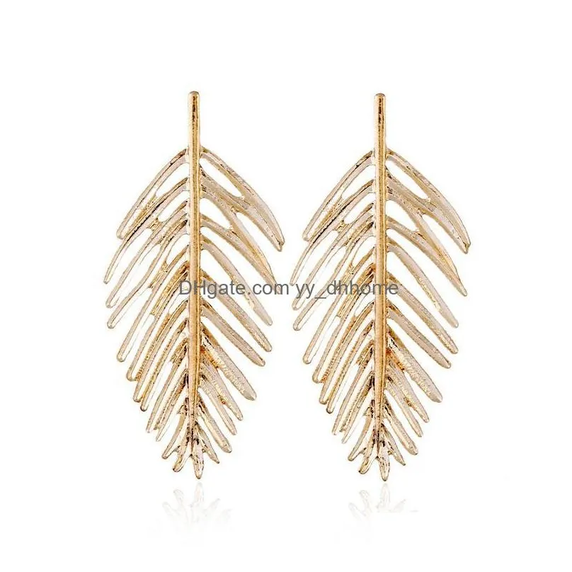 vintage temperament wild earrings fashion creative leaf alloy earrings women european and american goldplated silverplated stud