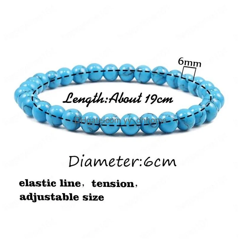 natural stone elastic bracelet 6mm charm men black lava blue beads strand bracelets for women yoga jewelry pulseira