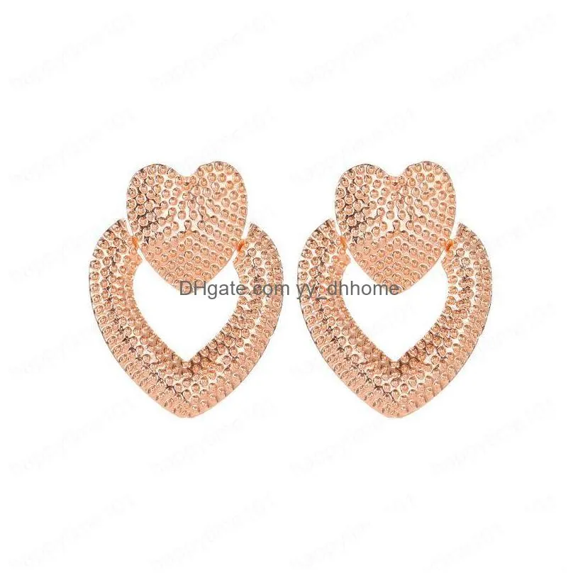  fashion jewelry heart earrings hollowed metal double peach heart stud earrings