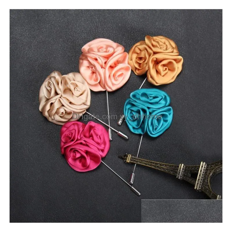 men brooch flower lapel pin 5cm suit boutonniere fabric yarn pin 15 colors button stick rose brooches for wedding