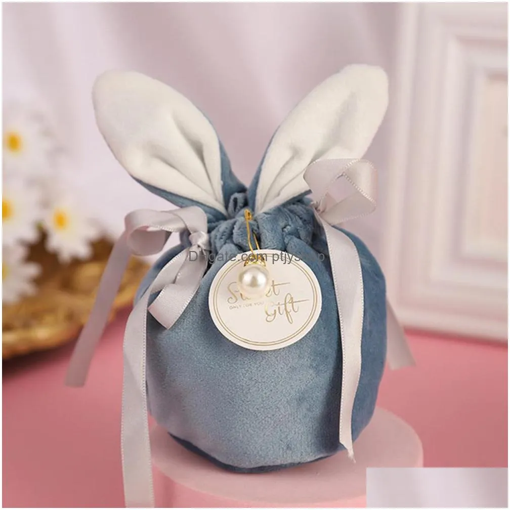 easter cute bunny gift packing bags velvet valentines day rabbit chocolate candy bags wedding birthday party jewelry organizer dhs