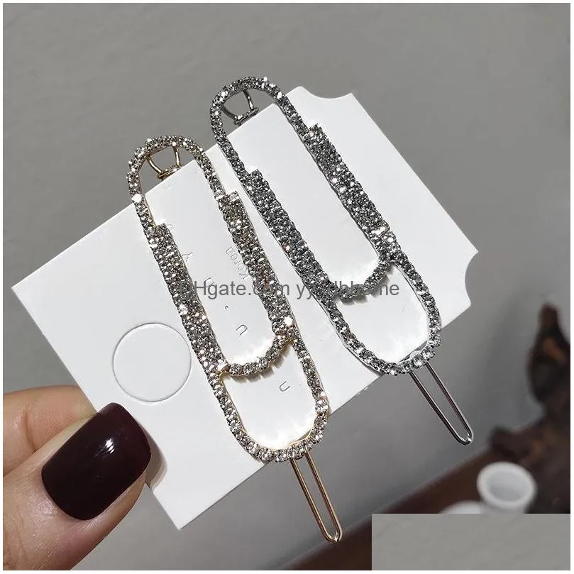 diamondencrusted fashionable hairpin alloy hairclip simple allmatch girl pins barrette bangs clip headwear styling accessories