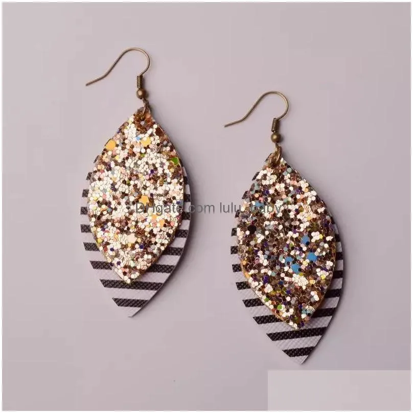 fashion jewelry womens stripe pu leather earrings doublelayer leather dangle earrings