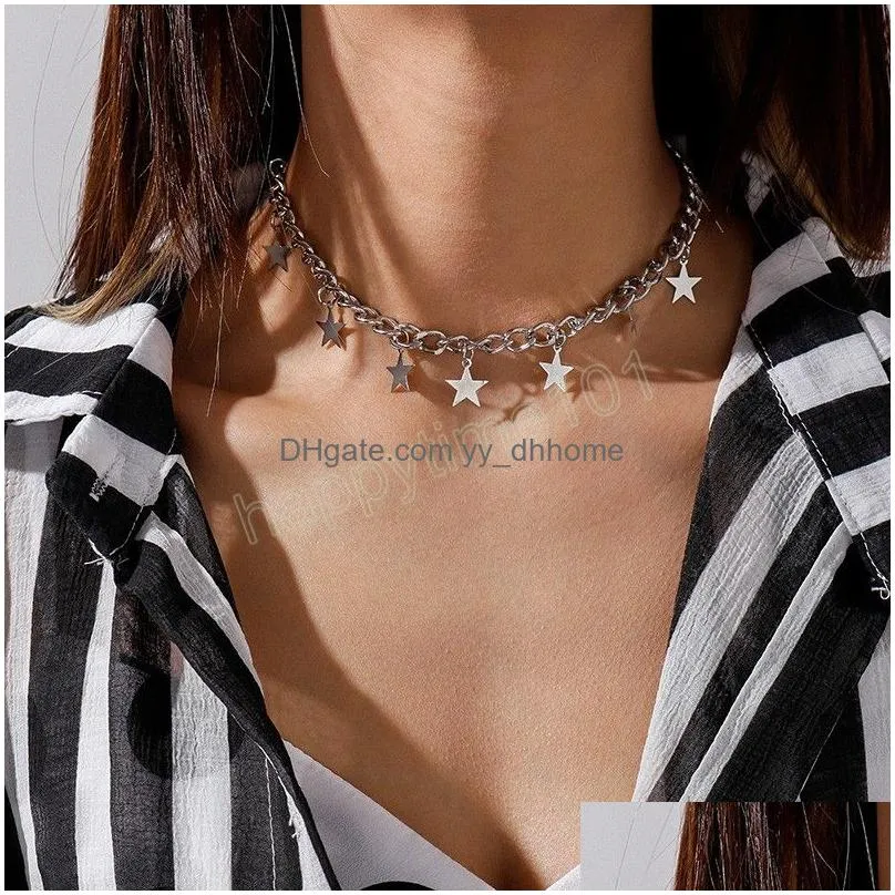 simple casual gold color star charm chain choker necklace fashion women jewelry