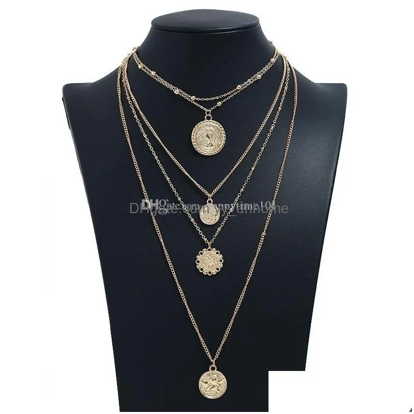 long necklace women round necklaces pendants for ladies costume jewelry bijoux gold color multilayer chain necklaces