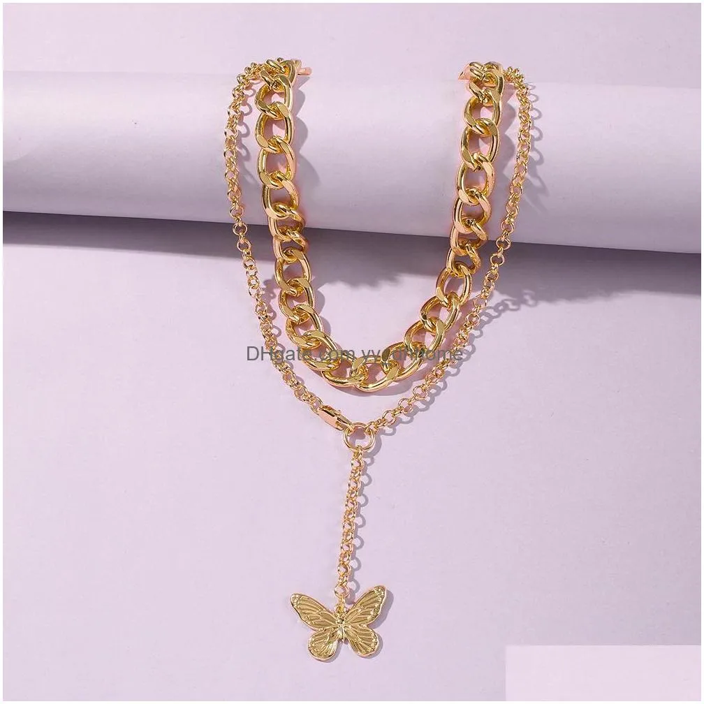 gold color twisted rope butterfly pendant chunky wide thin chains necklaces for women minimalist necklace instajewelry