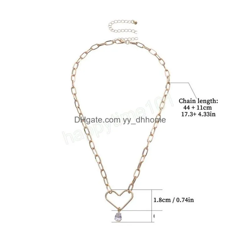 elegant crystal heart pendant choker necklace for women girls wedding bridal simple metal clavicle chain neck jewelry