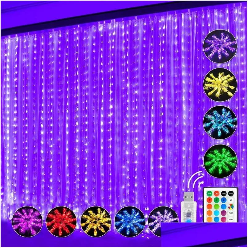 3x3m led strings light 16 colors changing curtain lights usb 7 modes with remote fairy lamp for bedroom dorm window party day decor