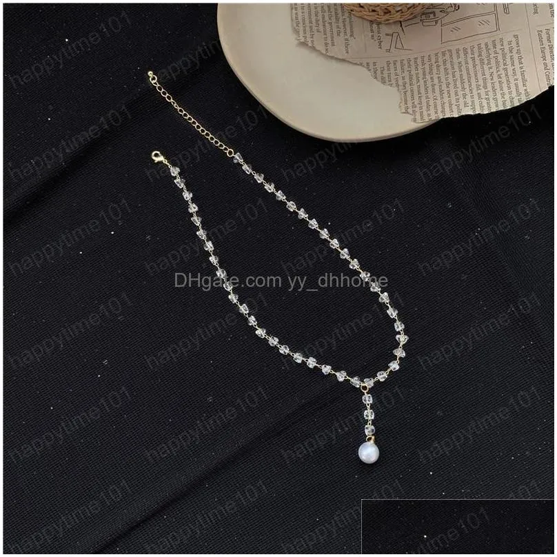 crystal bead chain necklace for women clavicle chain imitation pearl pendant necklace fashion jewelry wholesale