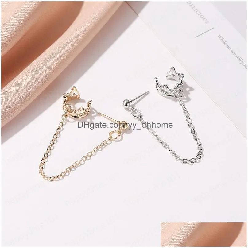  fashion jewelry single piece chain earring crown long tassel earrings