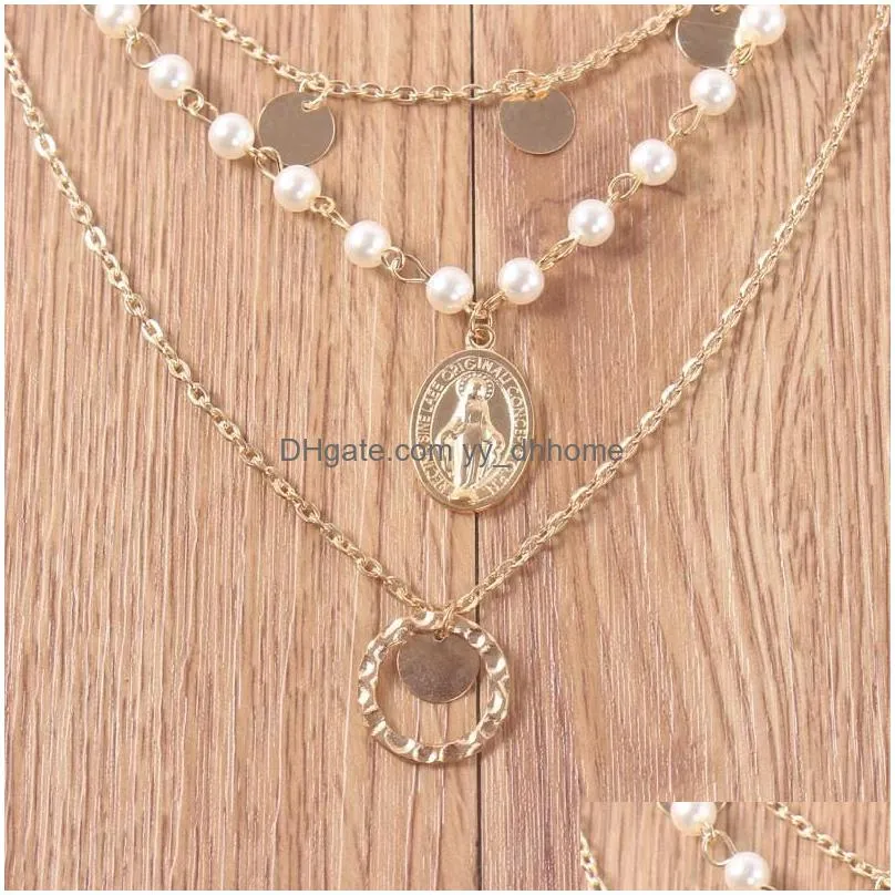 fashion beads layer coin necklace bohemia round sequins choker necklace pendant on neck chain jewelry