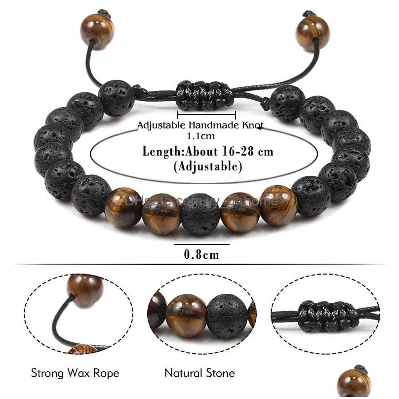 lava rock stone bracelets for men women braided rope adjustable tiger eye beads bracelet natural stone healing couple jewelry