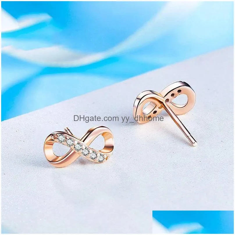 trendy infinity crystal 925 silver stud earrings digital 8 round cz cubic zirconia earring for women fashion wedding party jewelry