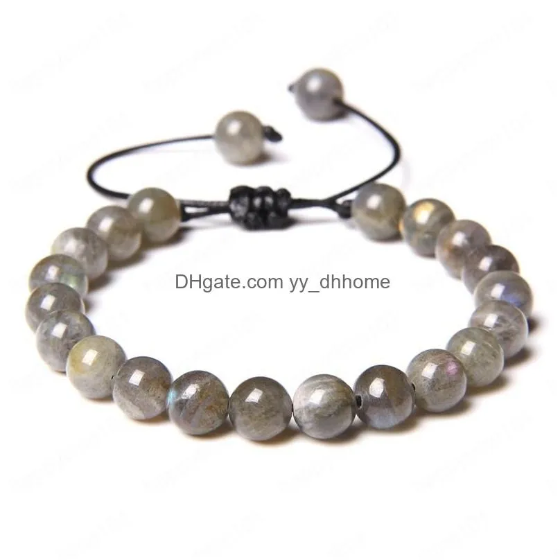 natural stone string beads braided bracelet grey agates stones for male female adjustable woven bracelets