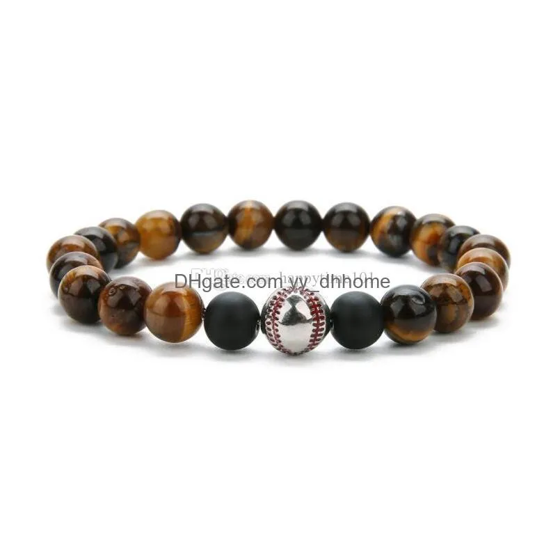 natural tiger eye baseball bracelet hand bead elastic bracelet baseball ball charms bracele 4 styles 