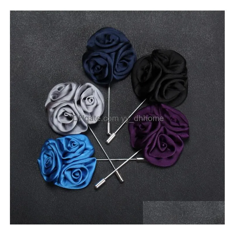 men brooch flower lapel pin 5cm suit boutonniere fabric yarn pin 15 colors button stick rose brooches for wedding