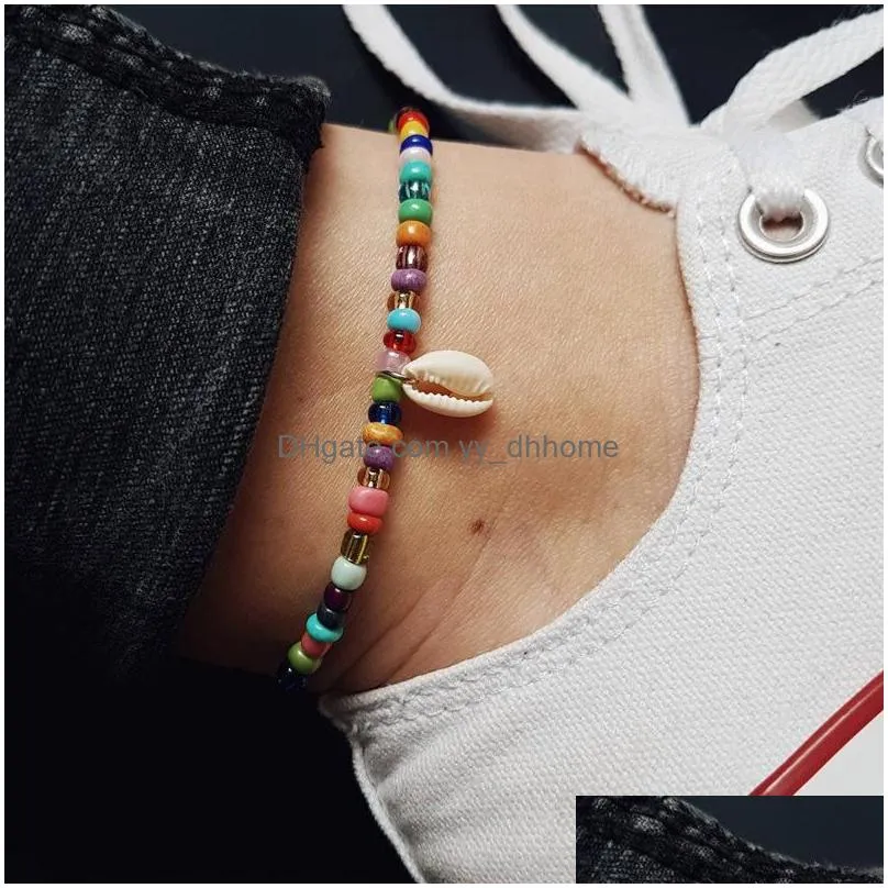  bead anklets for women shell foot jewelry silver color spiral pendant bracelet ankle on leg female ankle strap jewelry