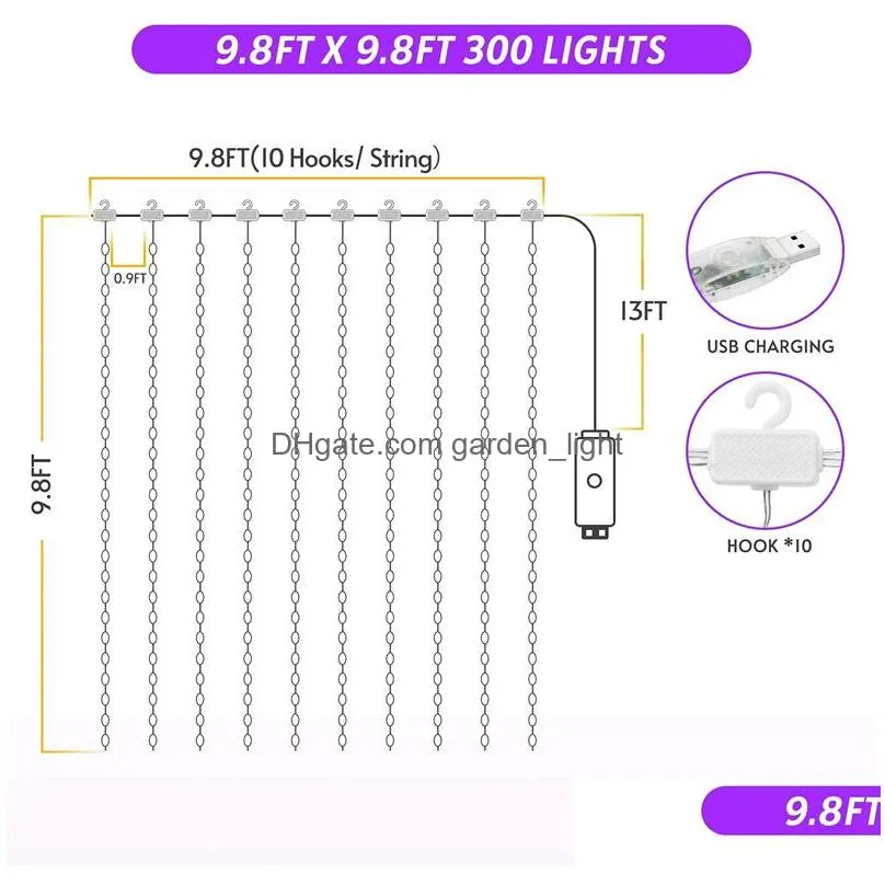 3x3m led strings light 16 colors changing curtain lights usb 7 modes with remote fairy lamp for bedroom dorm window party day decor