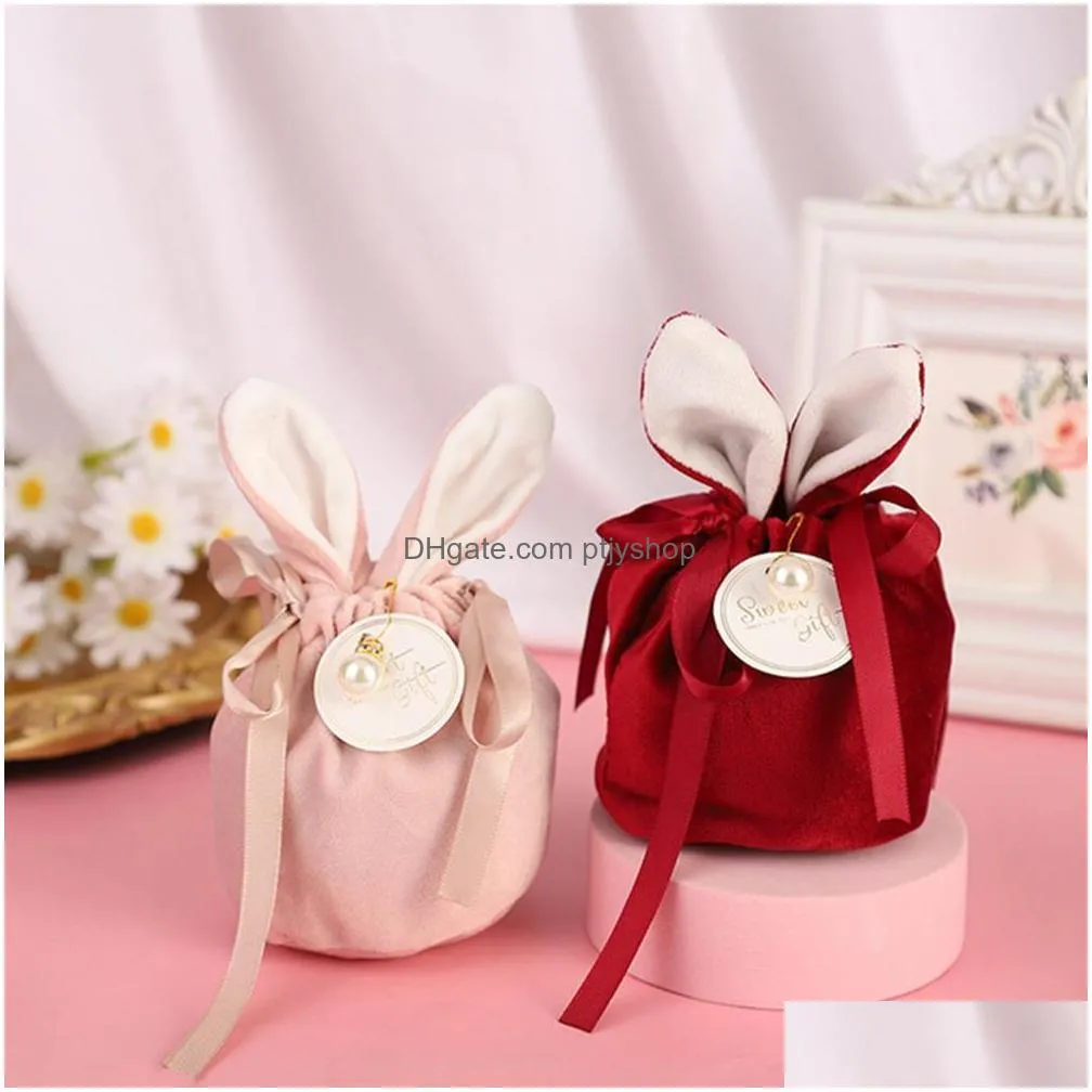 easter cute bunny gift packing bags velvet valentines day rabbit chocolate candy bags wedding birthday party jewelry organizer dhs