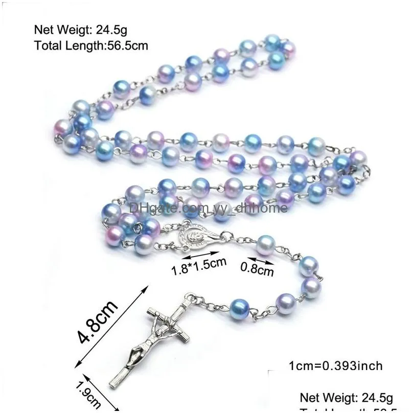  religious jewelry colorful plastic rosary necklace metal cross catholic necklace