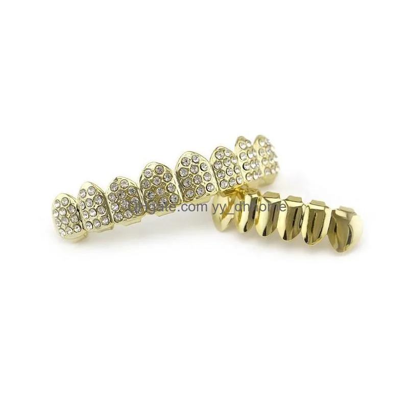 hip hop grillz real gold plated dental grills rapper body jewelry halloween accessories party toy diamonds upper teeth smooth lower