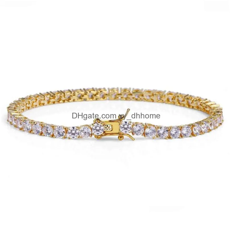 4mm bling zircon bracelets fashion gold silver color tennis chain bracelets luxury hip hop men women bracelets