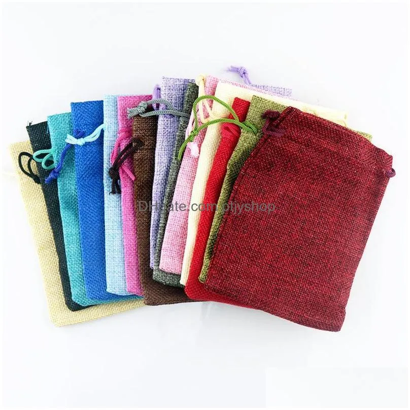 50pcs gift bag warp vintage style natural burlap linen jewelry travel storage pouch mini candy jute packing bags christmas box xmas fy4890