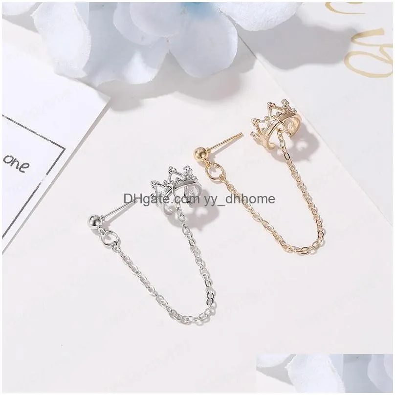  fashion jewelry single piece chain earring crown long tassel earrings