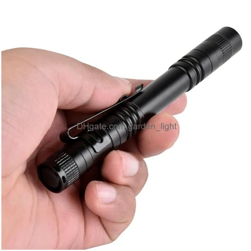 pen clip led flashlight aluminium alloy battery operation 1 mode torch light for night fishing camping pocket outdoor penlight